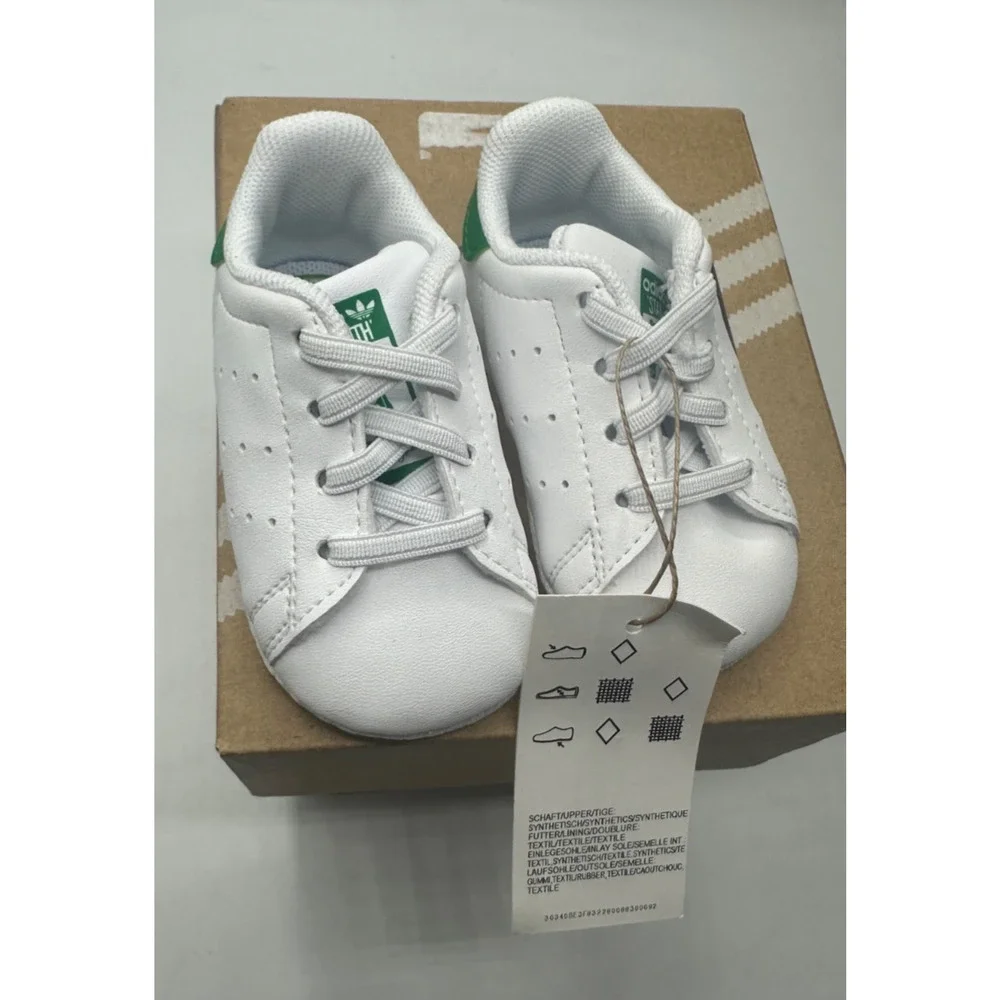 NEW Adidas Stan Smith Infant Crib Shoes Sneakers Size 1K White with Green FY7890